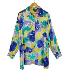 Lane Bryant Women's Rayon Floral Tunic Blouse Button Up Shirt Size 18 /20